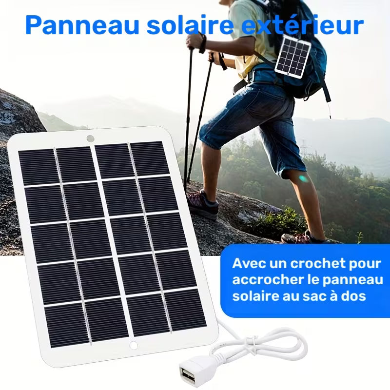 [Panneau de Charge Solaire avec Interface USB] Compact et Portable, Idéal pour Charger des Appareils Tels que Téléphones Portables, Lampes Torches et Ventilateurs Pendant le Camping en Famille, les Aventures en Plein Air et les Voyages
