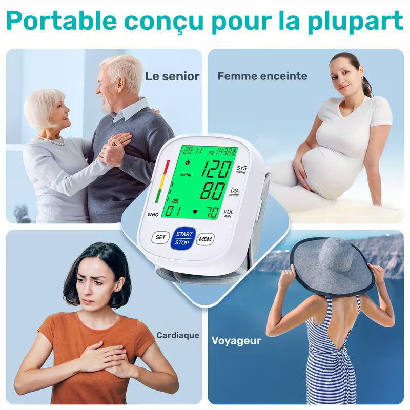 Tensiomètre de poignet BSX322, mode double utilisateur automatique portable pour usage domestique, 99 mémoires de mesures, écran rétroéclairage couleur IP22 et lecture rapide en un clic
