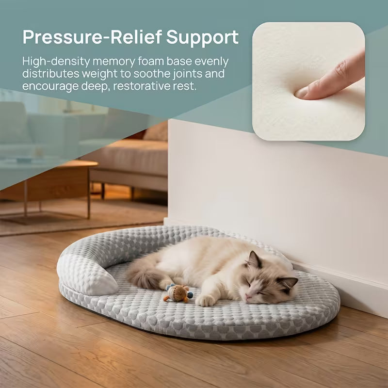 Lit rafraîchissant d'été pour chat, panier respirant pour chien avec oreiller surélevé pour le cou, tapis rond rafraîchissant antidérapant et lavable pour chats et petits chiens