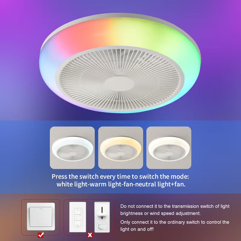 1 ventilateur de plafond intelligent avec lumière LED | Cadeau de Noël, profil bas, sans pales, télécommande, montage encastré fermé, minuterie, 3000-6000K, réversible, pour salon, chambre, grenier, cuisine, buanderie, salle à manger, blanc - AOSUI