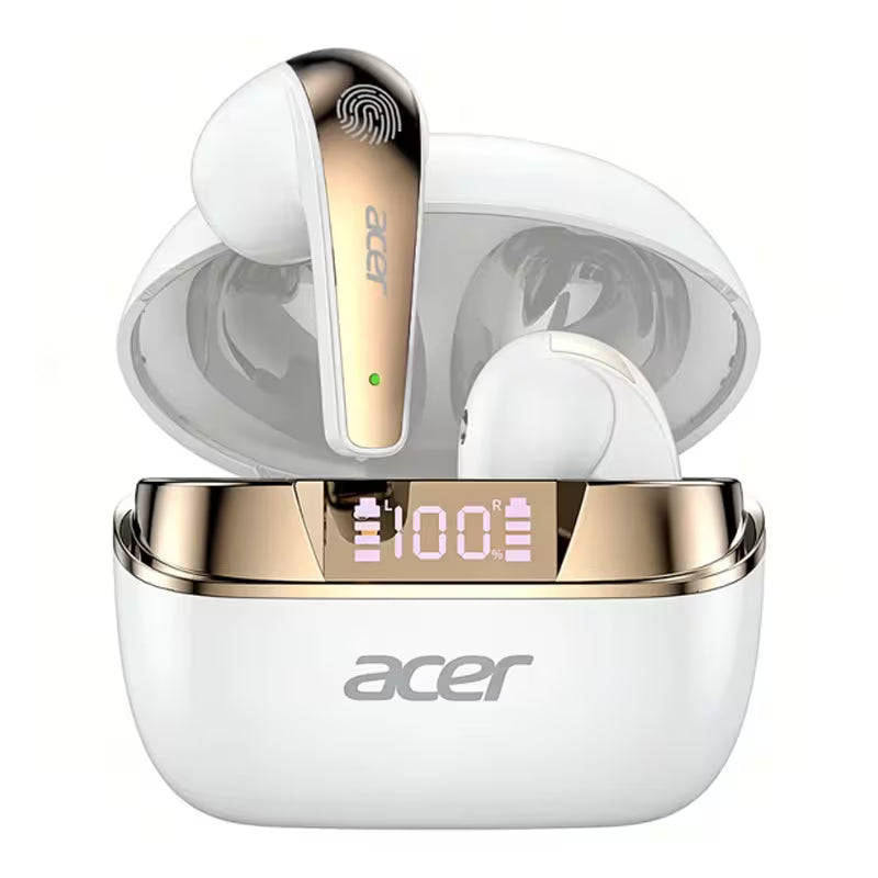 Les nouveaux écouteurs sans fil Acer 2026 sont dotés d'un affichage numérique plaqué, de commandes tactiles, d'un microphone capacitif et d'une réduction du bruit pour les appels vocaux.