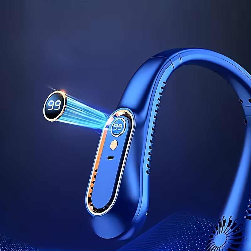Ventilateur de cou sans pales, mini ventilateur de sport portable rechargeable par USB, refroidissement rapide et sans danger, ventilateur silencieux, 5 vitesses et affichage numérique, ventilateur de camping d'été en plein air