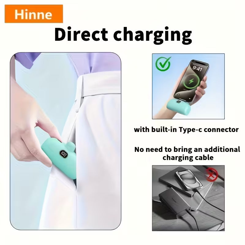 Hinne Mini Chargeur Portable 5000mAh, Batterie Externe Ultra-Compacte pour Voyage, Power Bank de Poche d'Urgence, Batterie de Secours USB pour Mobile, Cadeau