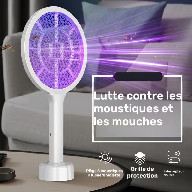 2-en-1 Tue-Mouche Électrique et Exterminateur de Moustiques à Double Mode, Tue-Moustiques USB Rechargeable, Exterminateur Portable pour Maison, Cuisine, Chambre - Piège à Moustiques Lumineux pour la Nuit