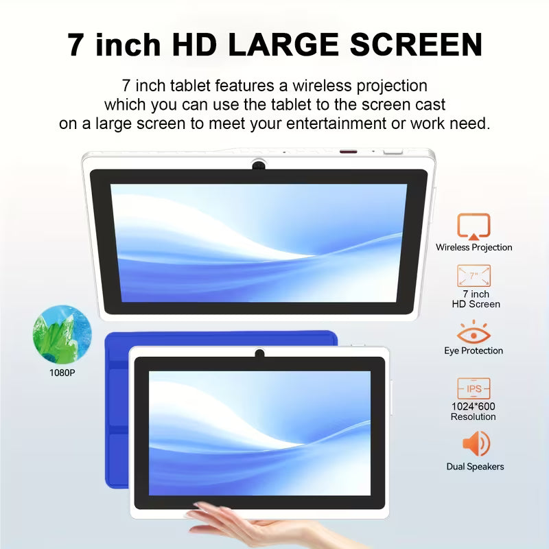 Tablette Android 11 2025, Tablette 7 pouces avec étui de , 6 Go de RAM extensible 2+4 + 32 Go de ROM, Processeur Quad-Core, Appareil photo avant 2,0 MP + arrière 2,0 MP, Tablette IPS 3000 mAh, Tablette Wi-Fi, Cadeau d'anniversaire, Fête des Pères