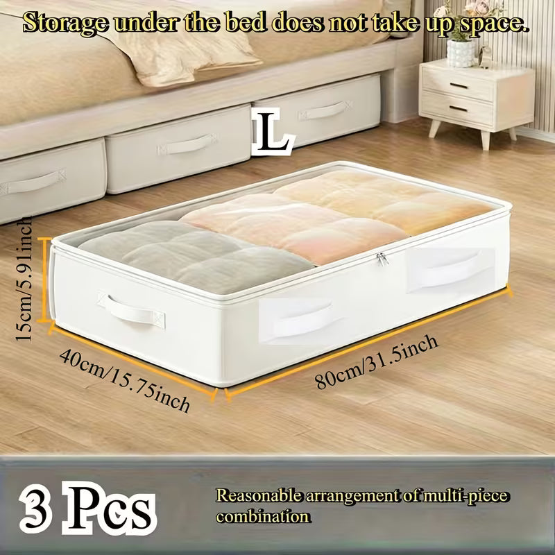 3pcs Organisateur de Placard et Bacs de Rangement Sous-Lit Blancs