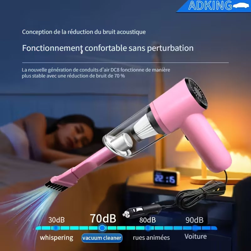Aspirateur Puissant 12 V avec Design Portable - Idéal pour les Poils d'Animaux, la Poussière et les Miettes - Kit d'Accessoires Inclus