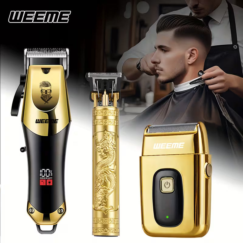 3 pcs. Ensemble de coiffure électrique pour hommes WEEME - Ensemble coiffure pour la maison, appareil électrique à charge par USB, affichage LCD