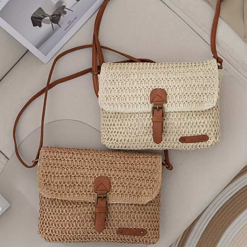 Sac Messager Vintage Petit 2024, Sac Bandoulière Tressé en Paille, Sac Femme Tressé Vintage, Sac de Plage Été