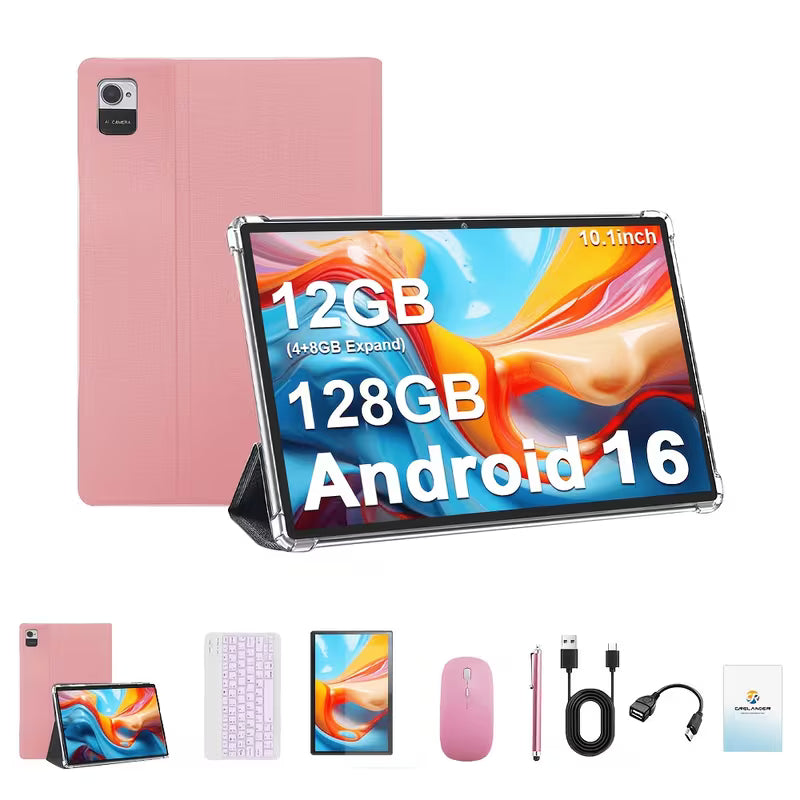 Tablette CR 10.1" Android 16 2-en-1 GMS Tab, GPS, Google, Tablette PC avec Étui de Protection