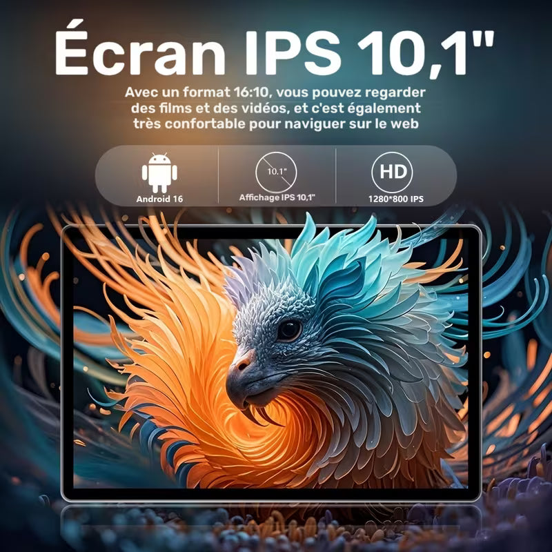 Tablette CR 10.1" Android 16 2-en-1 GMS Tab, GPS, Google, Tablette PC avec Étui de Protection