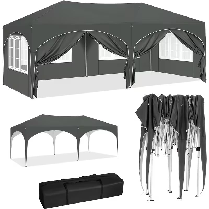 1pc, Gazebo, Gazebo Pliable 3X6 M Avec 6 Murs Latéraux, Tente de Fête, Imperméable, Protégé Des UV, Hauteur Réglable, Avec Sac de Transport, Pour Le Camping En Plein Air