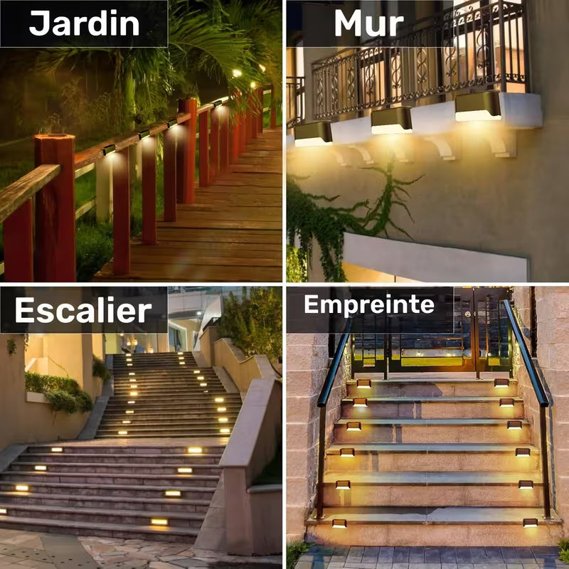 10 pièces de lampes solaires extérieures pour jardin, éclairage pour escalier, terrasse, couloir, murs, balustrade, décoration festive, IP44