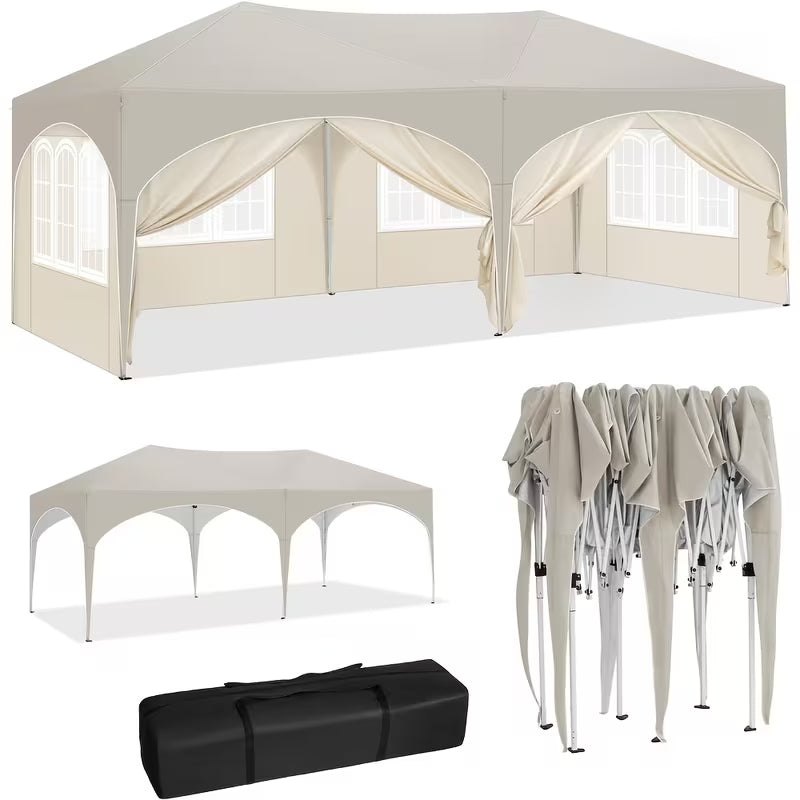 1pc, Gazebo, Gazebo Pliable 3X6 M Avec 6 Murs Latéraux, Tente de Fête, Imperméable, Protégé Des UV, Hauteur Réglable, Avec Sac de Transport, Pour Le Camping En Plein Air