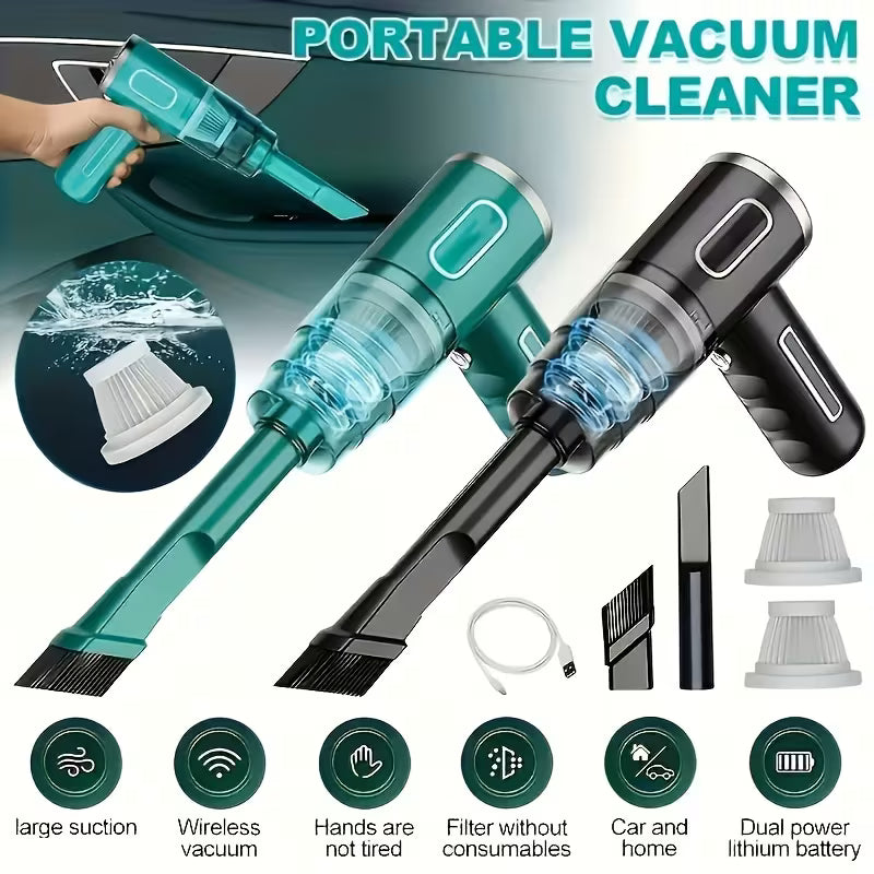 Aspirateur sans fil pour la maison et la voiture, double usage, forte puissance d'aspiration, chargement rapide USB, avec brosse pour crevasses + tête de nettoyage pour ordinateur, aspirateur à main multifonctionnel, une machine pour de multiples usages