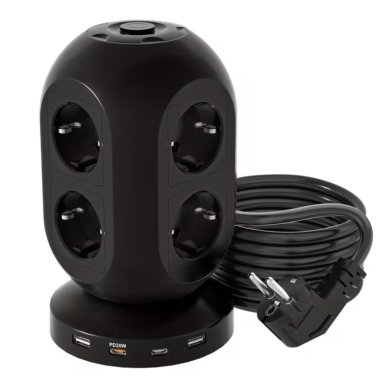 Multiprise Tower avec 8 prises et 4 ports USB (2 USB-C PD20W)