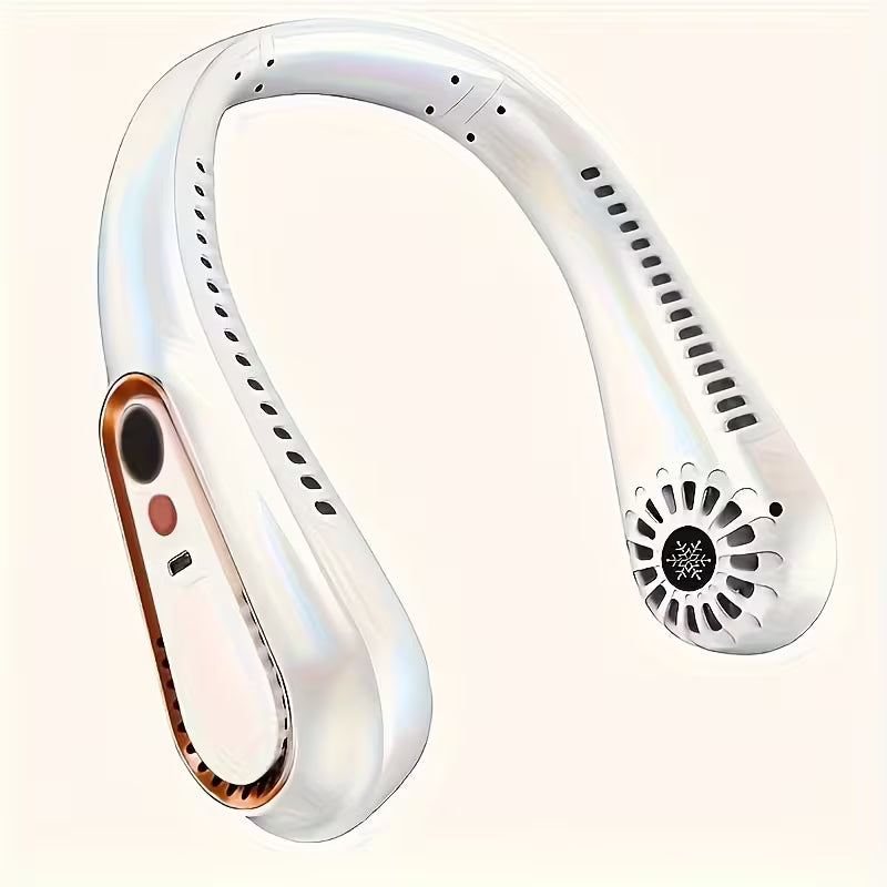 Ventilateur de cou sans pales, mini ventilateur de sport portable rechargeable par USB, refroidissement rapide et sans danger, ventilateur silencieux, 5 vitesses et affichage numérique, ventilateur de camping d'été en plein air