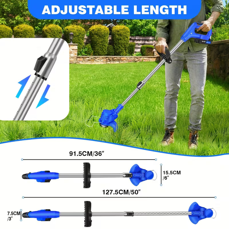 Machine SEULEMENT 21V Coupe-bordures, Tondeuse à gazon sans fil, Coupe-mousse télescopique léger avec batterie Li-ion 1500mAh pour cour, Coupe-bordure électrique de jardin