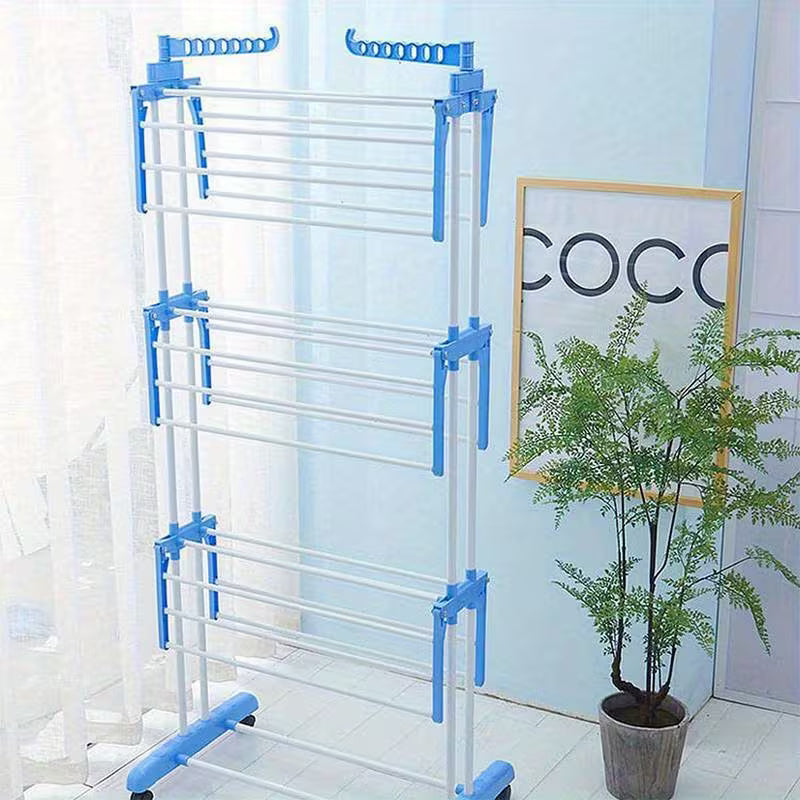 Étendoir à linge pliable 4 niveaux avec roulettes, à linge peu encombrante avec 6 ailes pliantes et 2 bras latéraux rotatifs pour une utilisation intérieure et extérieure, étendoirs