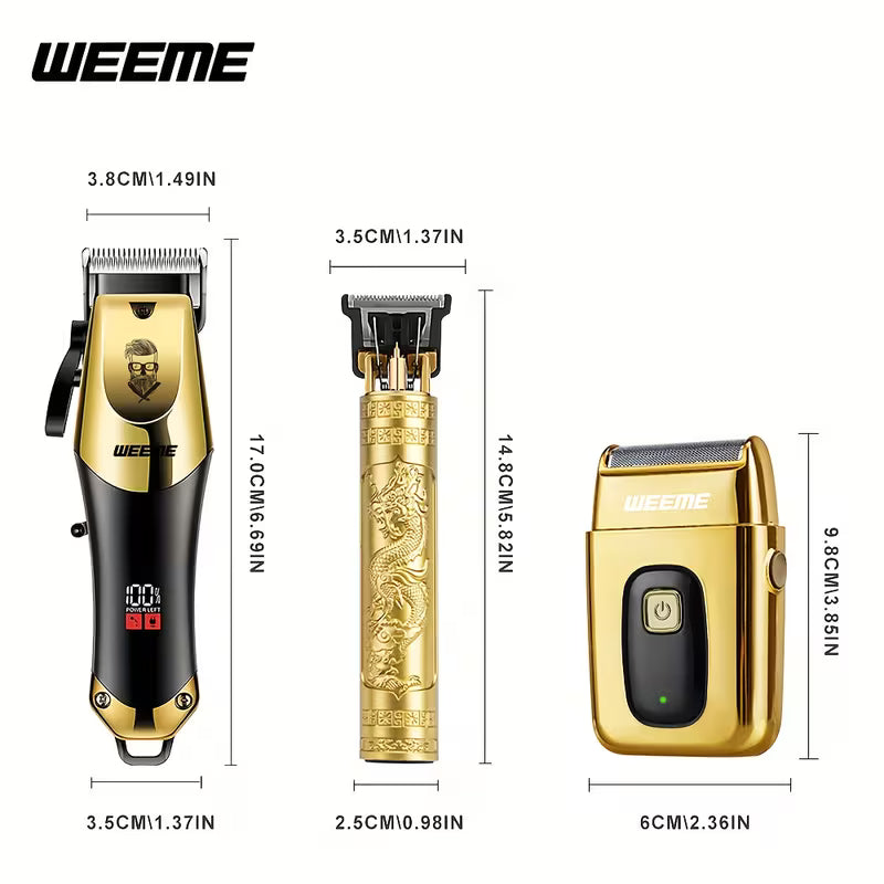 3 pcs. Ensemble de coiffure électrique pour hommes WEEME - Ensemble coiffure pour la maison, appareil électrique à charge par USB, affichage LCD