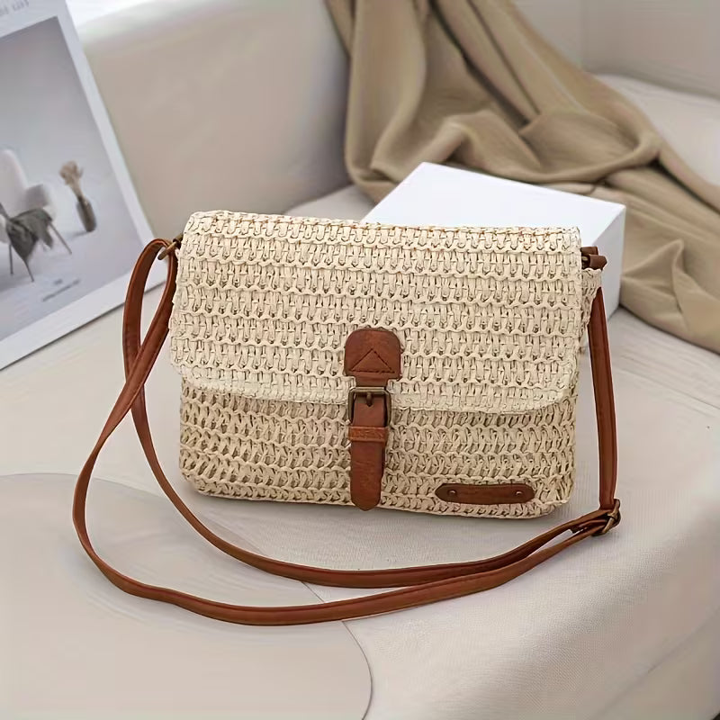 Sac Messager Vintage Petit 2024, Sac Bandoulière Tressé en Paille, Sac Femme Tressé Vintage, Sac de Plage Été