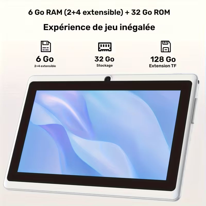 Tablette Android 11 2025, Tablette 7 pouces avec étui de , 6 Go de RAM extensible 2+4 + 32 Go de ROM, Processeur Quad-Core, Appareil photo avant 2,0 MP + arrière 2,0 MP, Tablette IPS 3000 mAh, Tablette Wi-Fi, Cadeau d'anniversaire, Fête des Pères