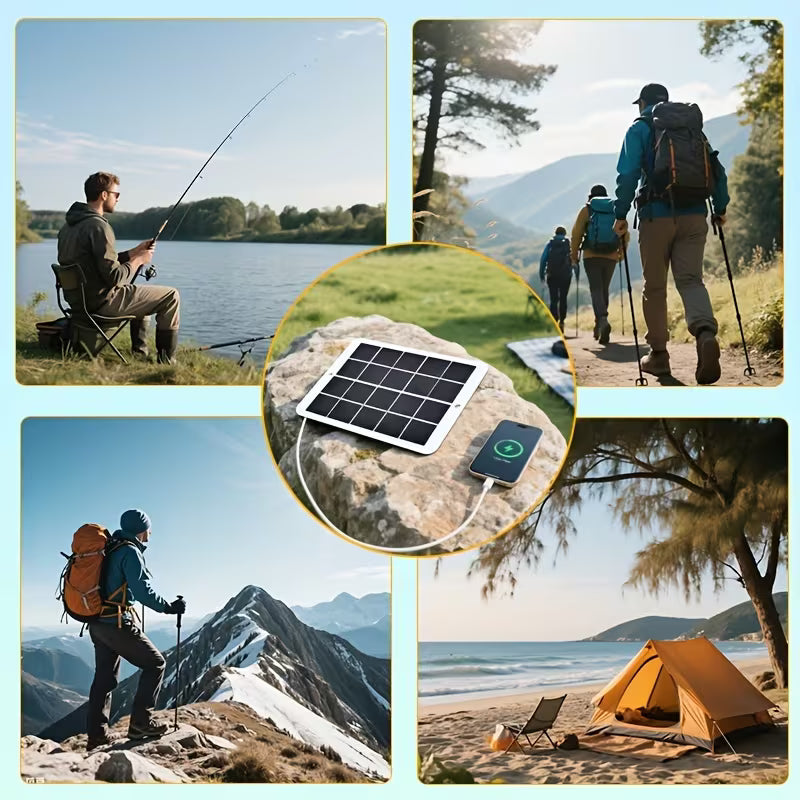 [Panneau de Charge Solaire avec Interface USB] Compact et Portable, Idéal pour Charger des Appareils Tels que Téléphones Portables, Lampes Torches et Ventilateurs Pendant le Camping en Famille, les Aventures en Plein Air et les Voyages