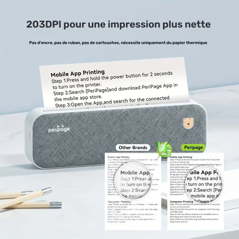 Imprimante thermique portable sans fil PeriPage compatible avec iOS/Android