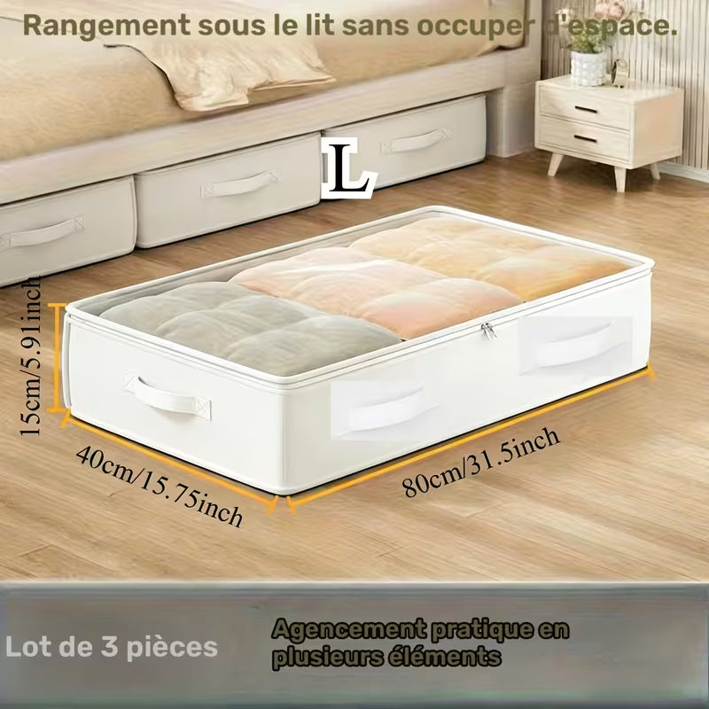 3pcs Organisateur de Placard et Bacs de Rangement Sous-Lit Blancs