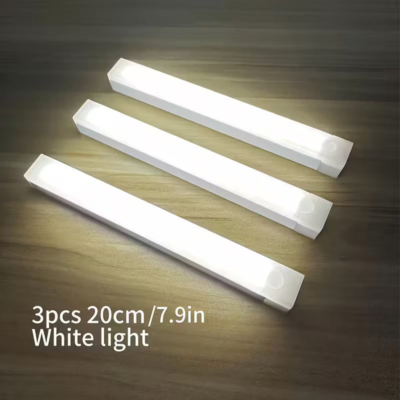 Lot de 3 veilleuses LED à détecteur de mouvement, lumière chaude/blanche, 20 cm/30 cm/50 cm, recharge par USB, magnétique, non perforées, longues, pour la maison et le bureau, cadeau de rentrée scolaire