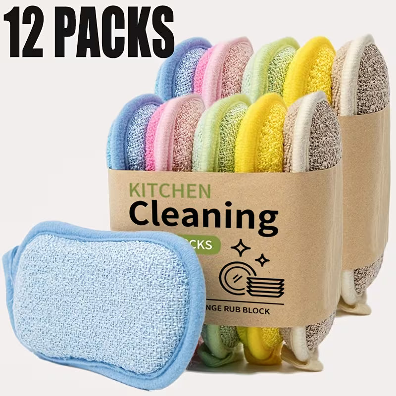 Lot de 12 Éponges Récurantes Polyvalentes - Brosses de Nettoyage Lavables et Réutilisables pour Cuisine et Salle de Bain, Sans Rayures, Adaptées aux Casseroles, Poêles, Bols, etc.