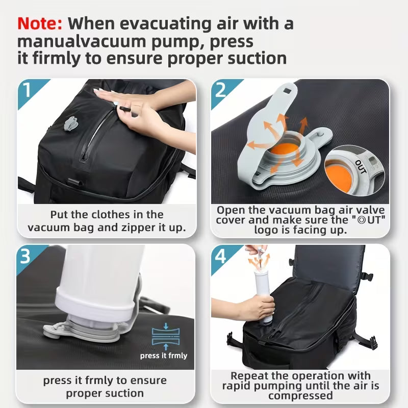 Sac à dos de voyage à compression sous vide avec pompe à vide, ensemble combiné.