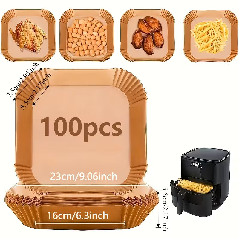 Lot de 100/50 Doublures pour Friteuse à Air - Universelles pour Four et Micro-ondes, Papier de Cuisson Antiadhésif - Sans Revêtement, Résistantes à la Chaleur pour Usage Domestique et Commercial