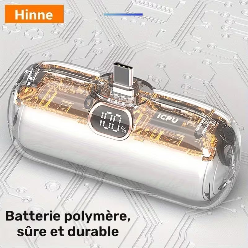 Hinne Mini Chargeur Portable 5000mAh, Batterie Externe Ultra-Compacte pour Voyage, Power Bank de Poche d'Urgence, Batterie de Secours USB pour Mobile, Cadeau
