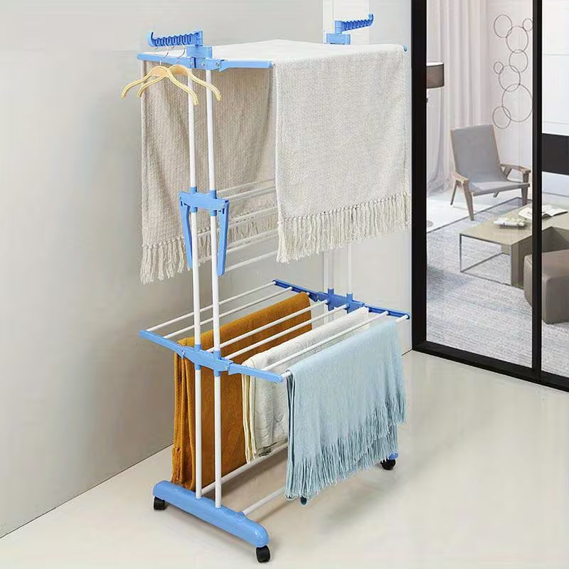 Étendoir à linge pliable 4 niveaux avec roulettes, à linge peu encombrante avec 6 ailes pliantes et 2 bras latéraux rotatifs pour une utilisation intérieure et extérieure, étendoirs