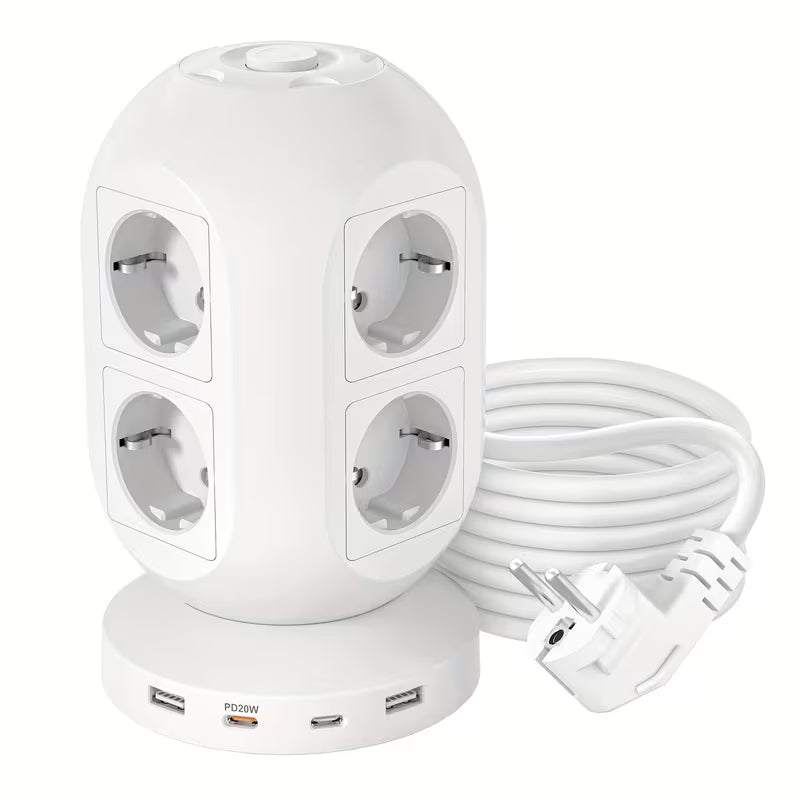 Multiprise Tower avec 8 prises et 4 ports USB (2 USB-C PD20W)