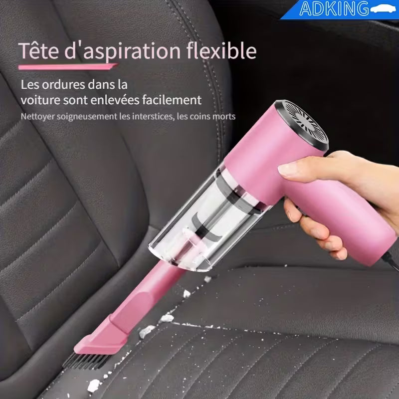 Aspirateur Puissant 12 V avec Design Portable - Idéal pour les Poils d'Animaux, la Poussière et les Miettes - Kit d'Accessoires Inclus