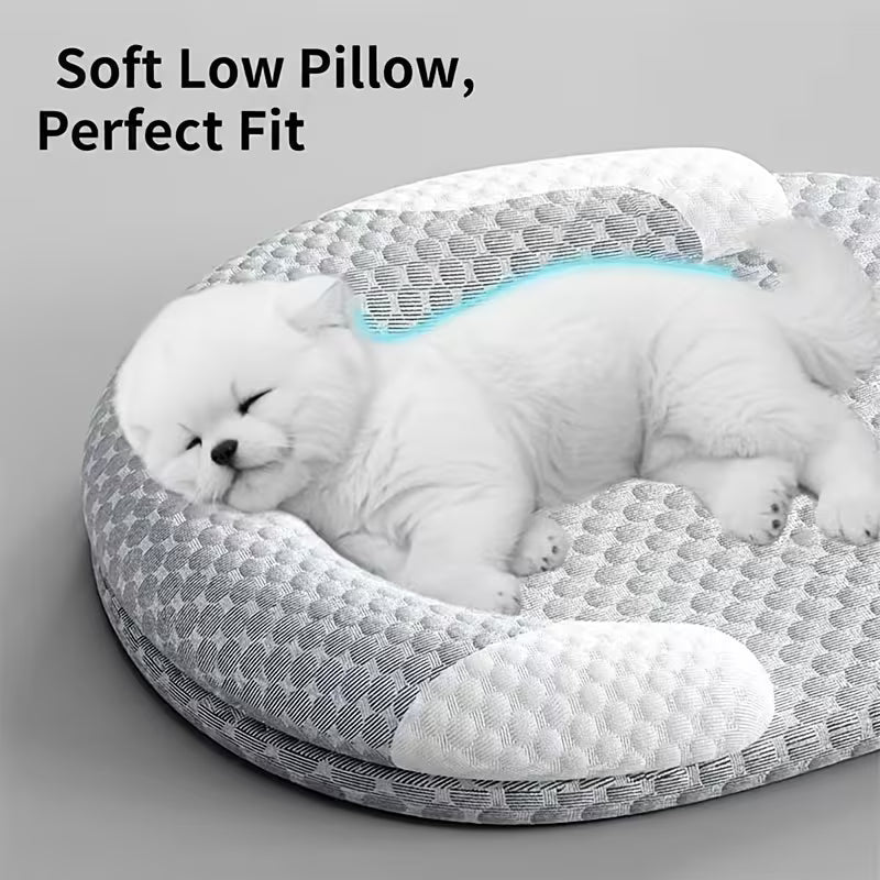 Lit rafraîchissant d'été pour chat, panier respirant pour chien avec oreiller surélevé pour le cou, tapis rond rafraîchissant antidérapant et lavable pour chats et petits chiens