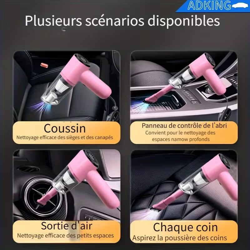 Aspirateur Puissant 12 V avec Design Portable - Idéal pour les Poils d'Animaux, la Poussière et les Miettes - Kit d'Accessoires Inclus