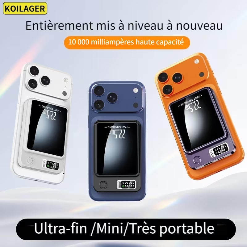 Nouvelle batterie externe magnétique sans fil ultra puissante portable de 10000 mAh avec charge rapide 22.5W/PD20